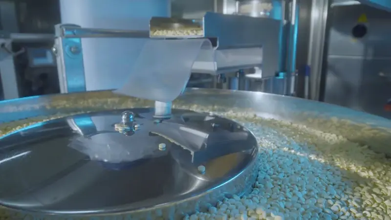 Gif com comprimidos sendo fabricados