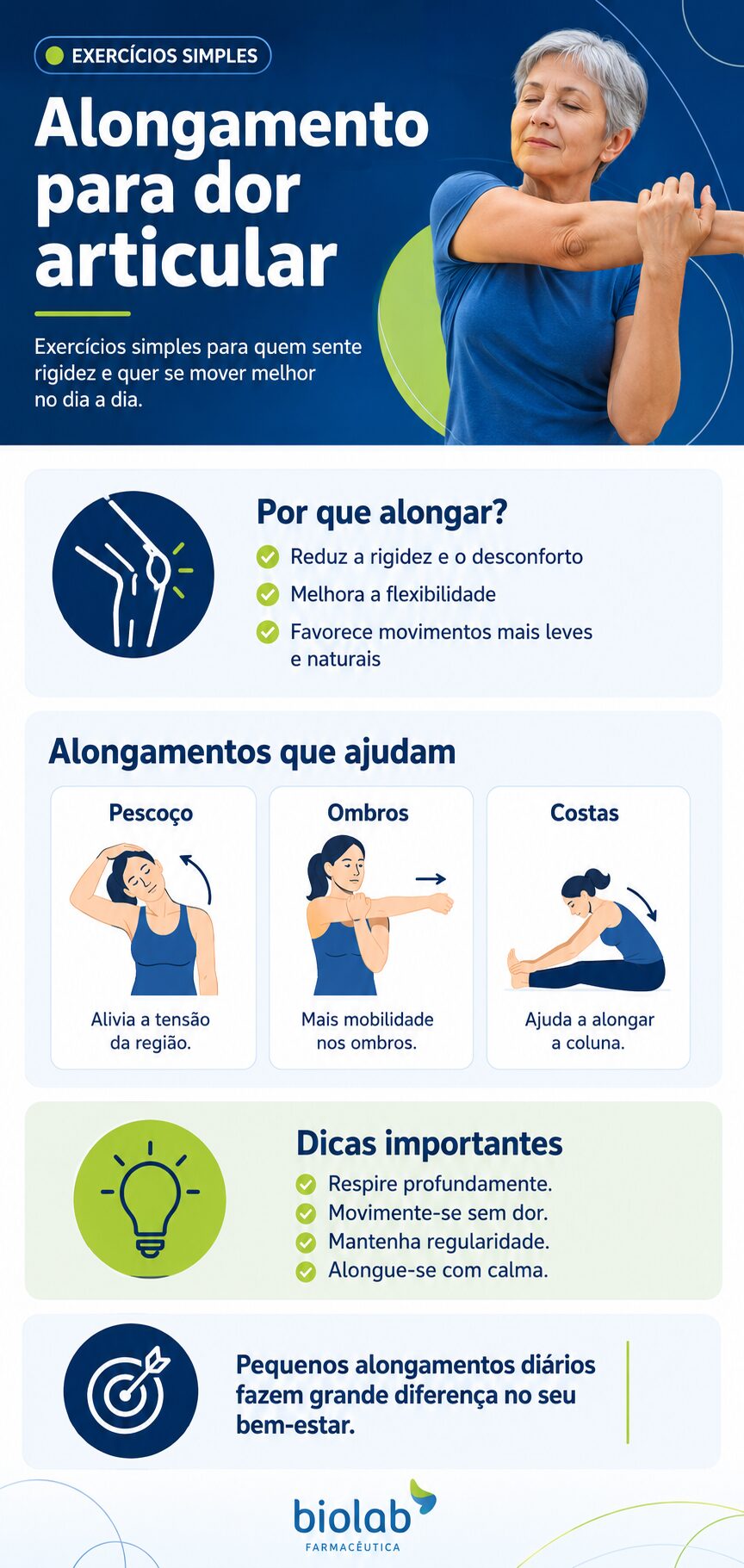 Infographic featuring stretches for joint pain in the neck, shoulders, and back. 